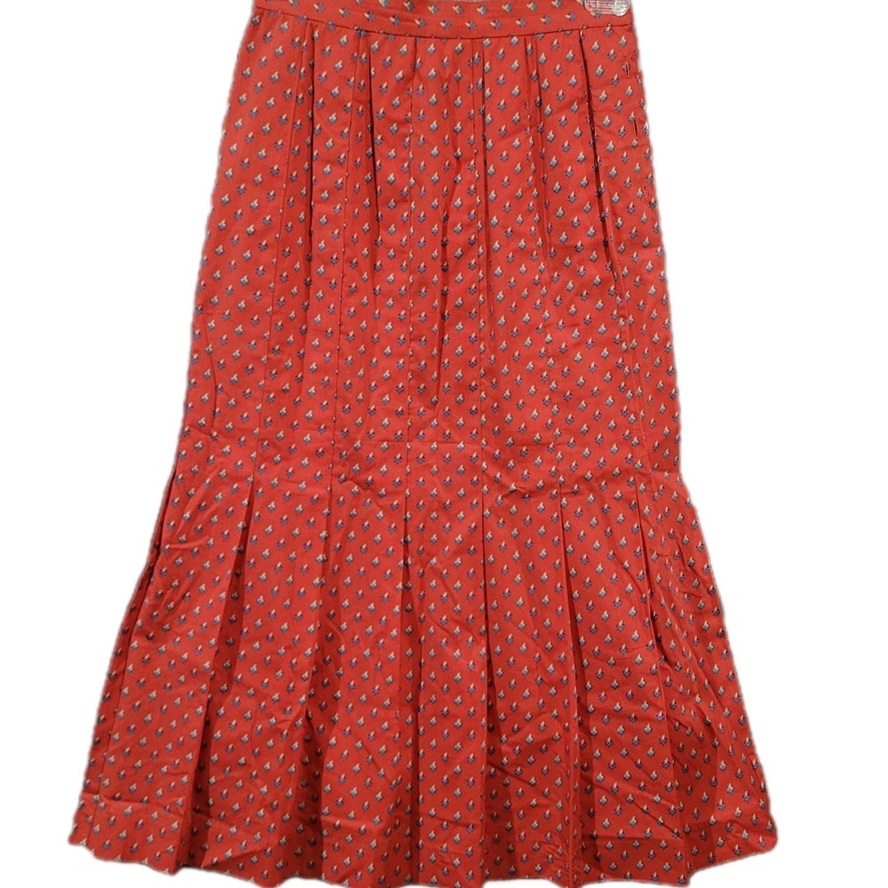Cullinane VTG Trumpet Flare Skirt 10 Bright Red Patterned Cottage Homestead USA